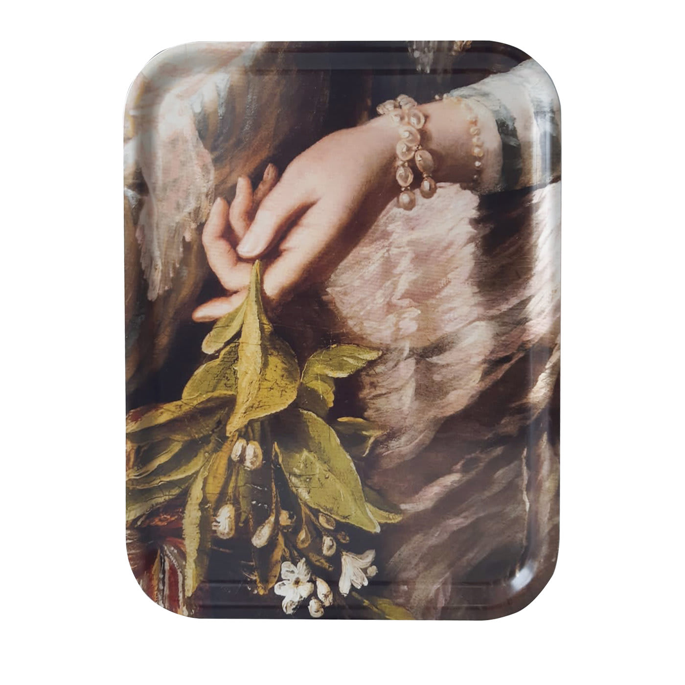 Vassoio in legno orientaleggiante con fiori