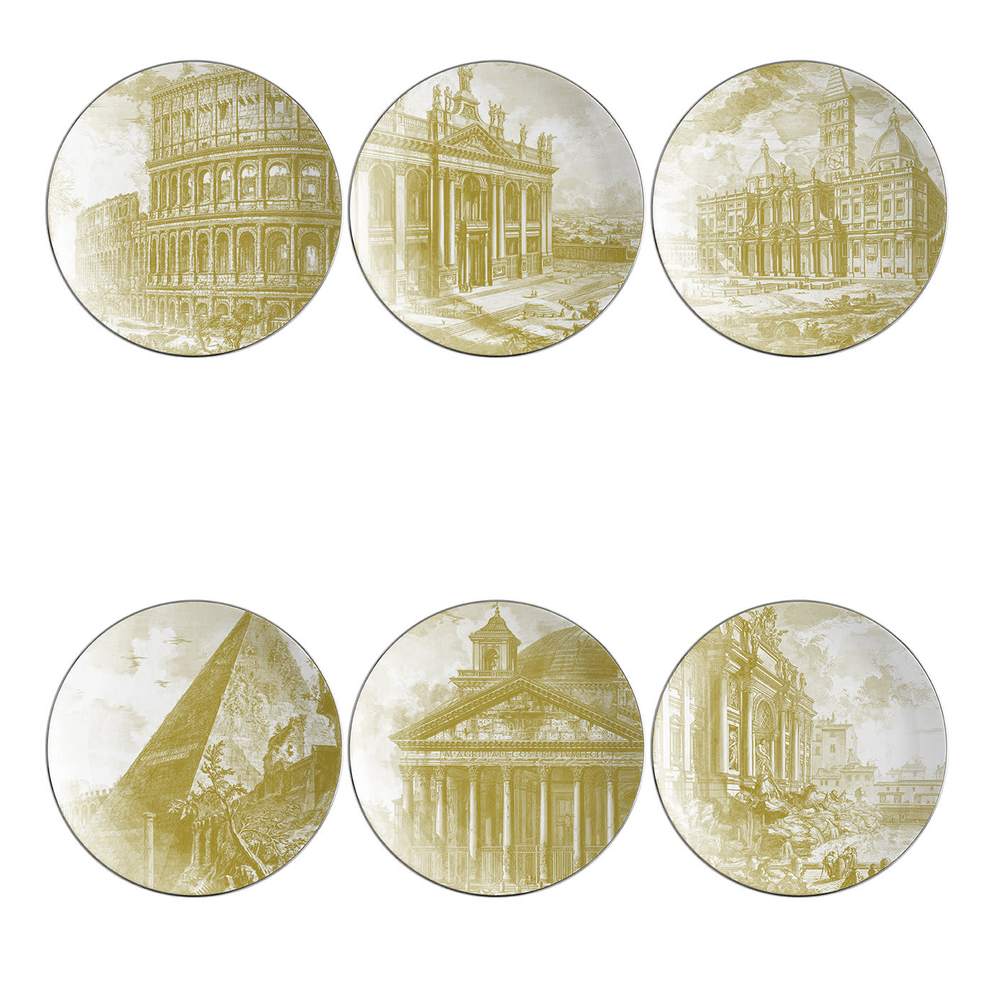 Roma Set di 6 piatti da pane in porcellana con vedute di roma