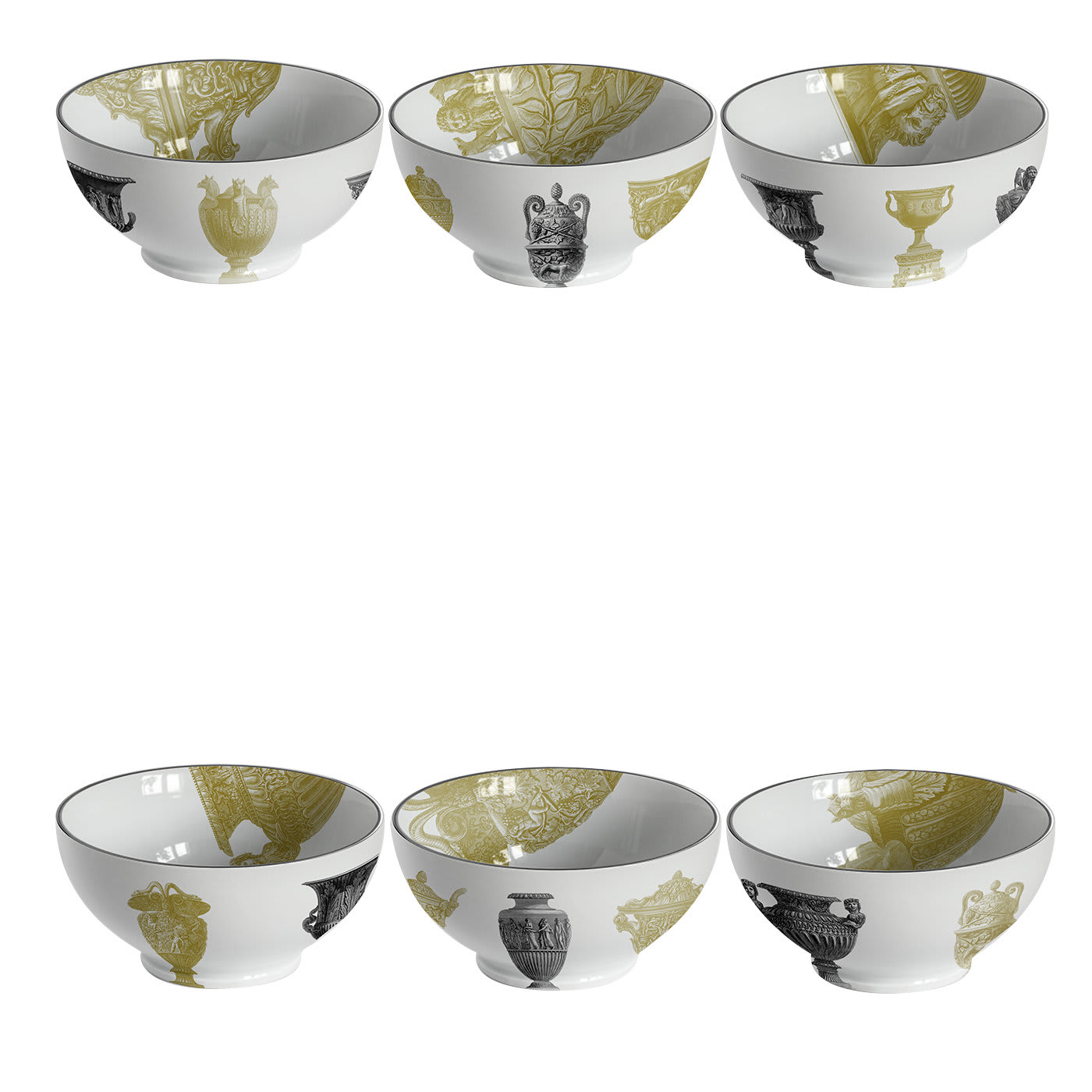 Roma Set di 6 Ciotole in porcellana con anfore antiche
