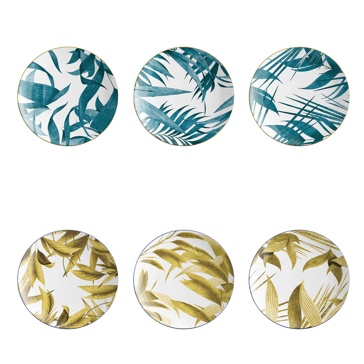Set di 6 piatti da pane in porcellana Las Palmas con foglie di palma