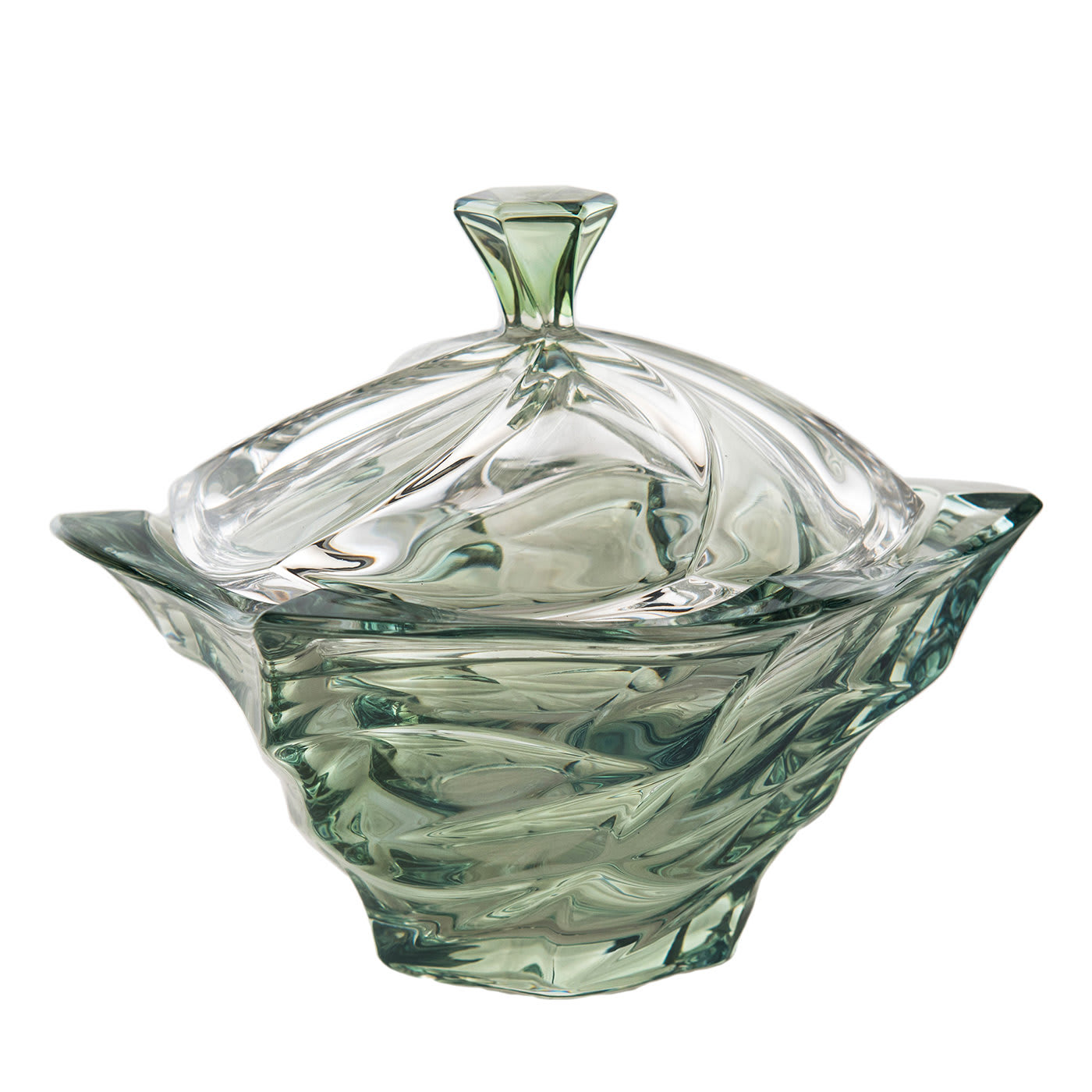 Scatola Rotonda in Vetro Verde Twister 03 con Coperchio