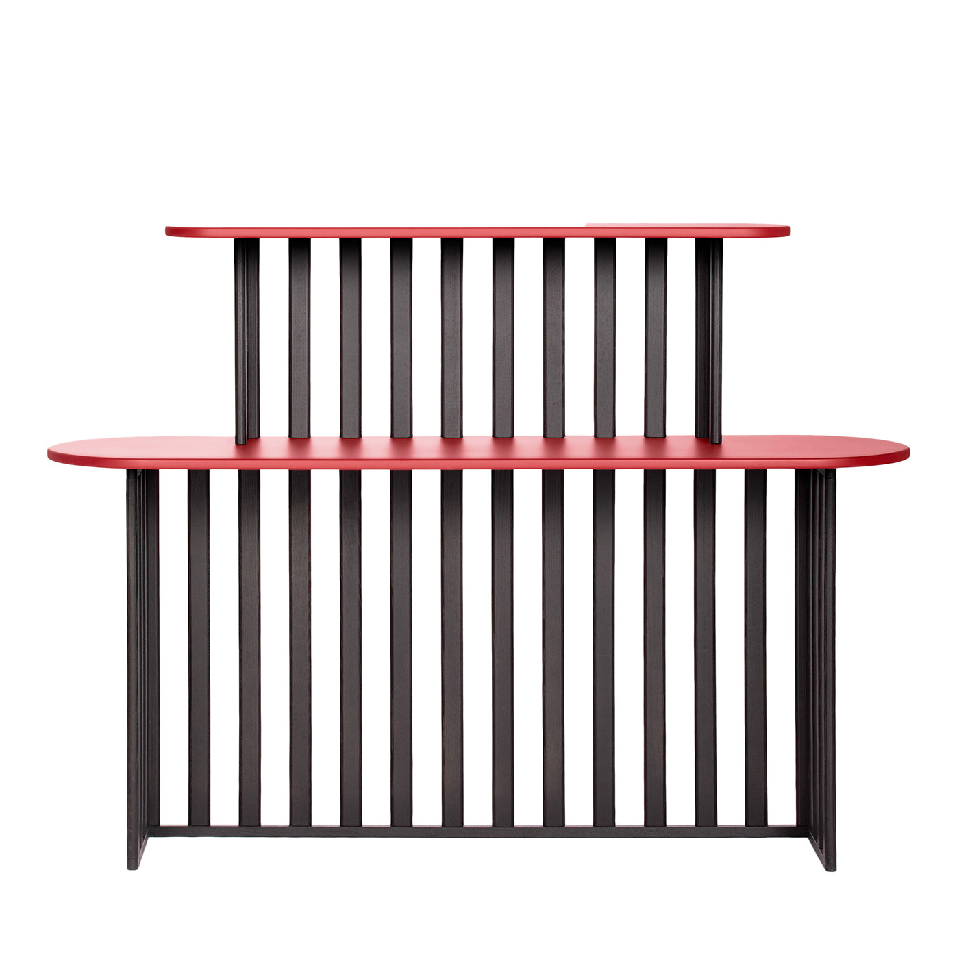 Console Lido in legno nero e rosso a due livelli