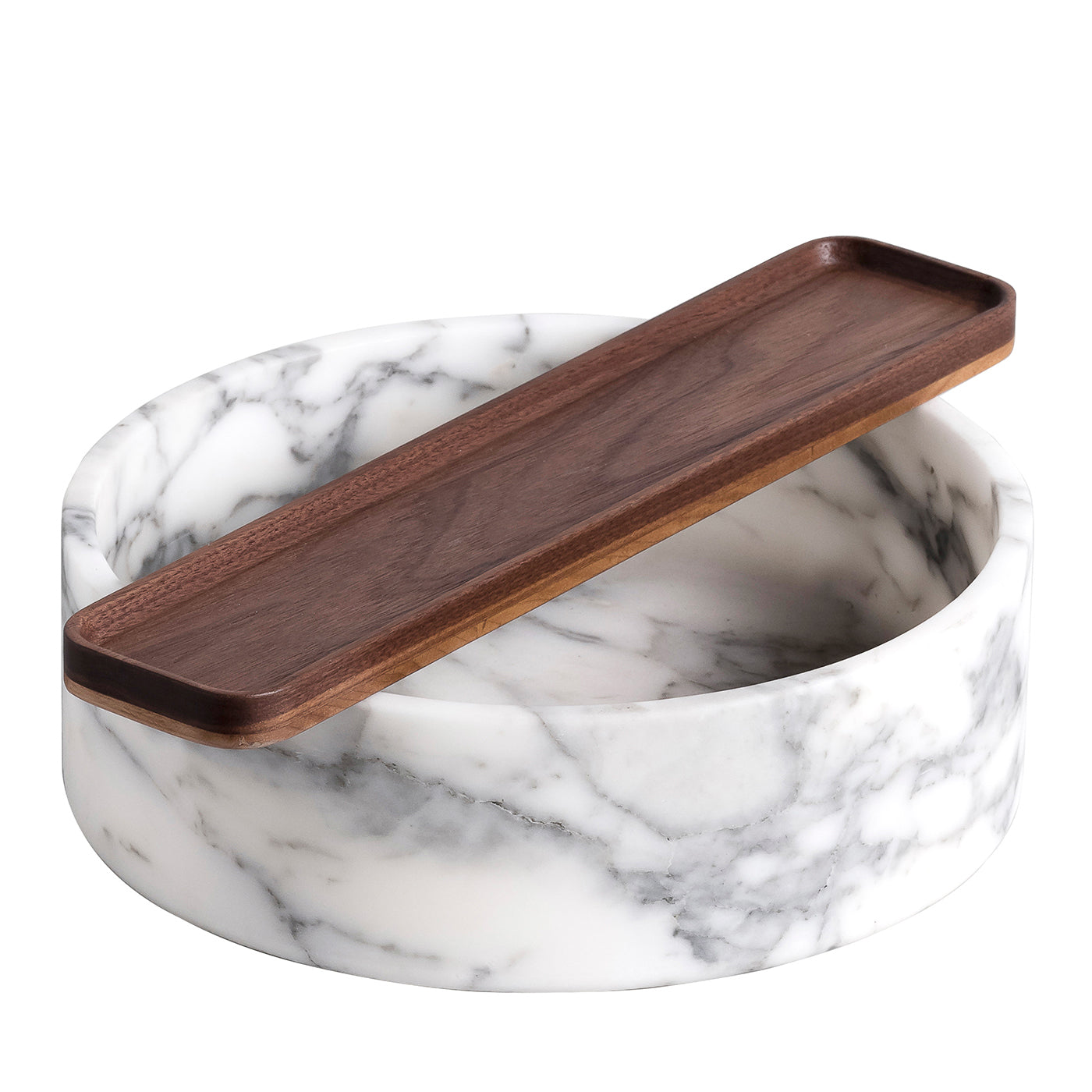 Vassoio in marmo sotterraneo con inserto in legno