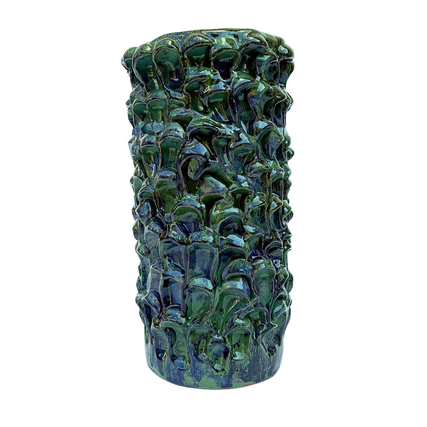 Vaso decorativo Tubino della serie Onda in ceramica verde e blu