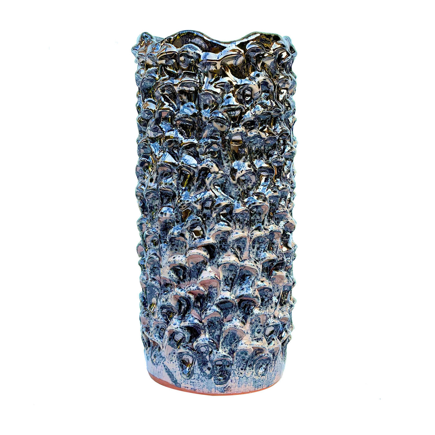 Vaso decorativo Tubino della serie Onda in ceramica rosa metallizzata