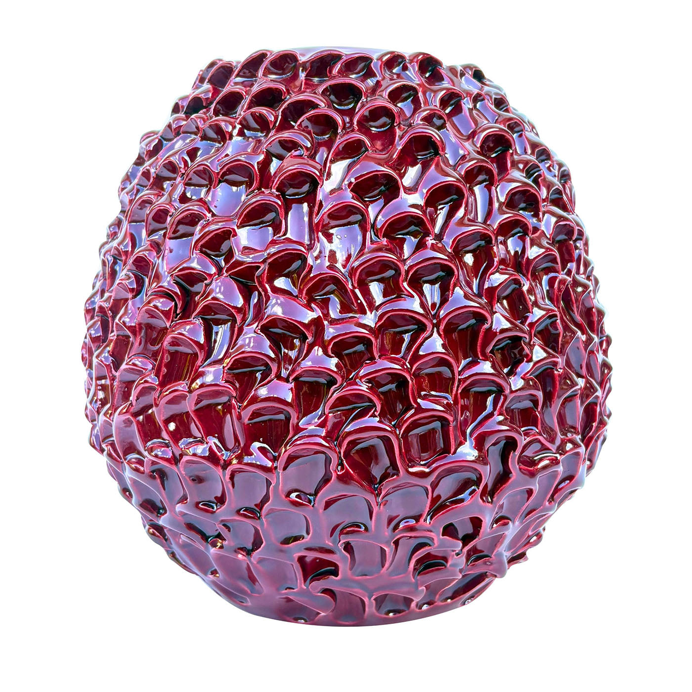 Vaso decorativo Small Round della serie Onda in ceramica rossa