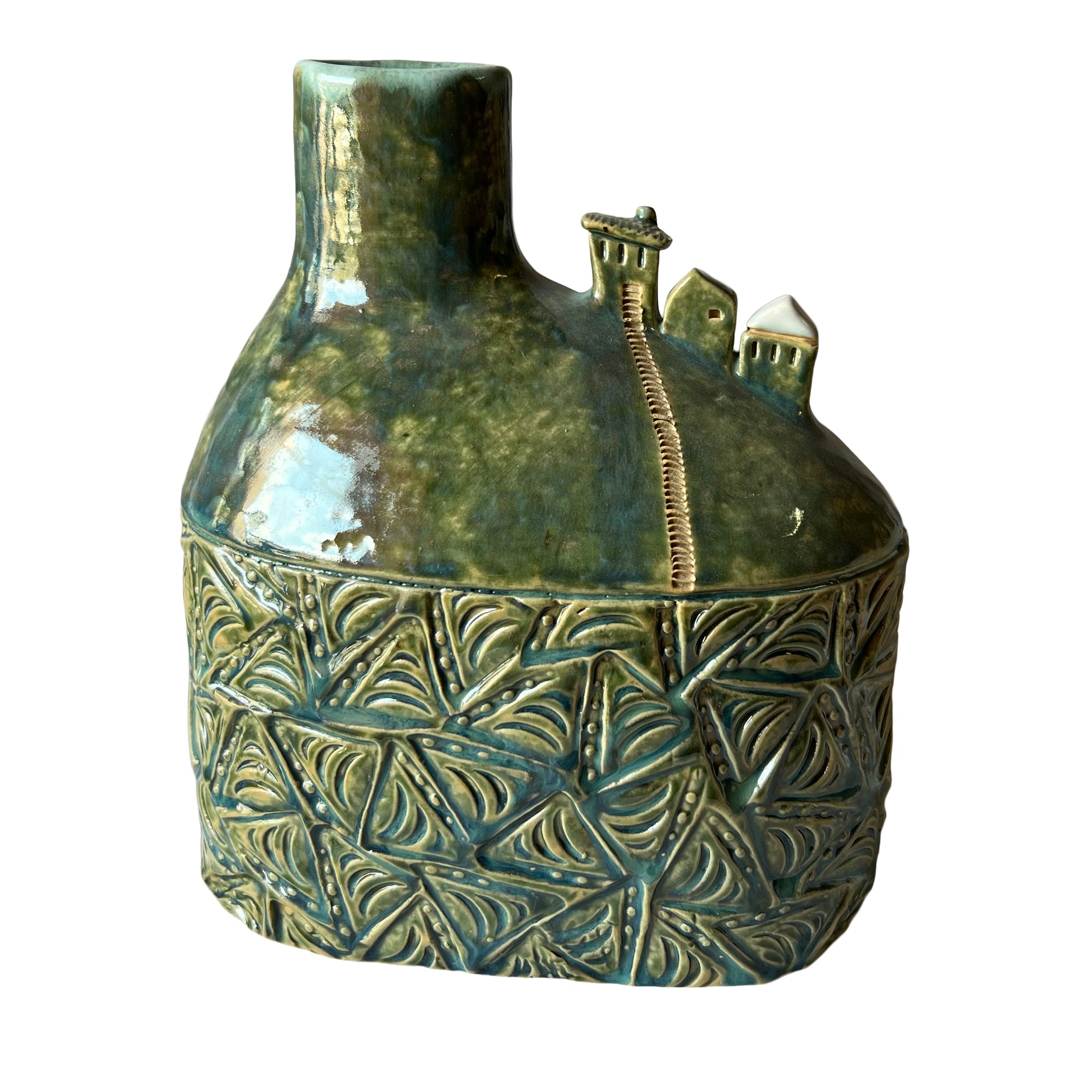 Vaso Versante Silenzioso in Ceramica Verde della Collezione Micromondo