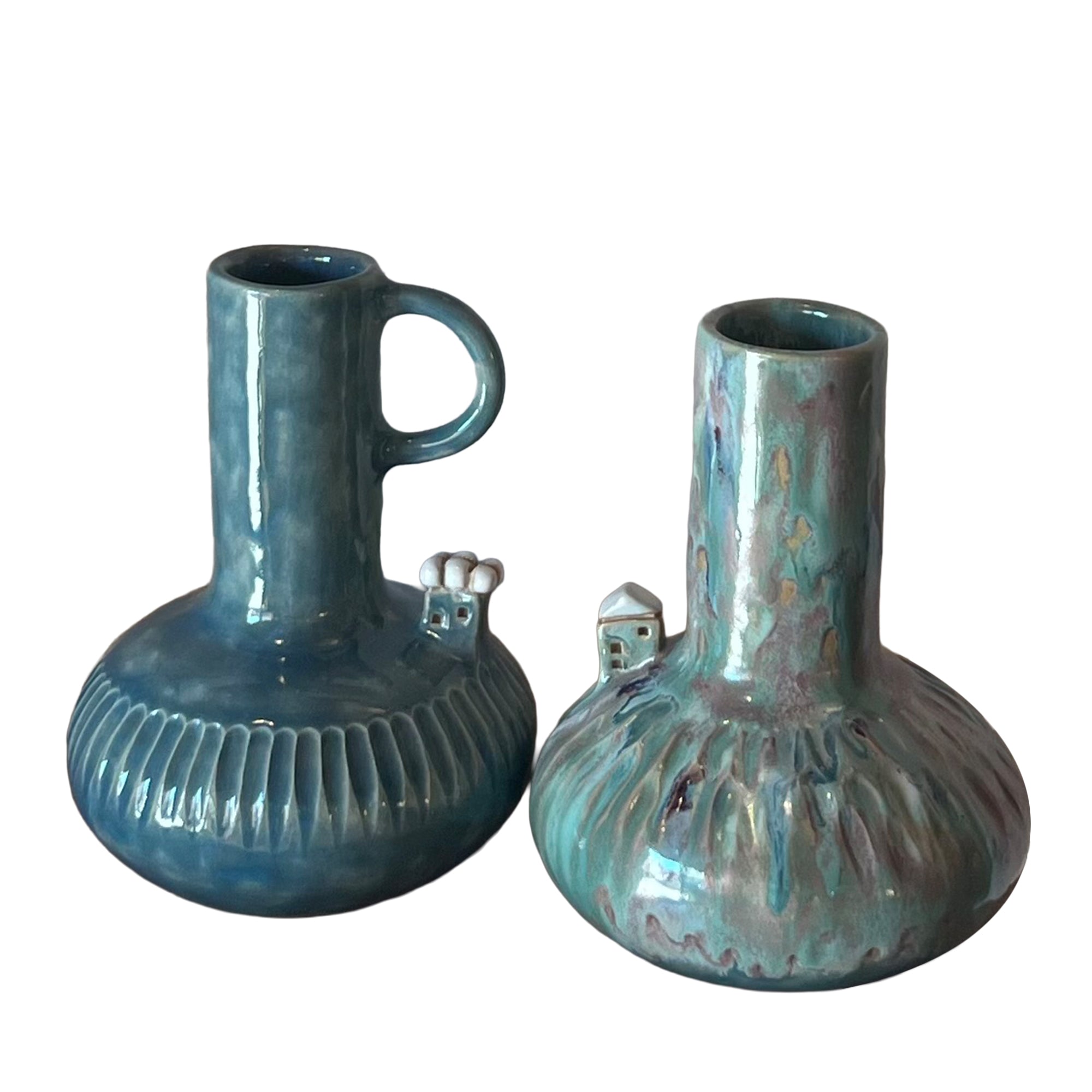 Set di 2 Anfore Eco Abitato in Ceramica Azzurra della Collezione Micromondo