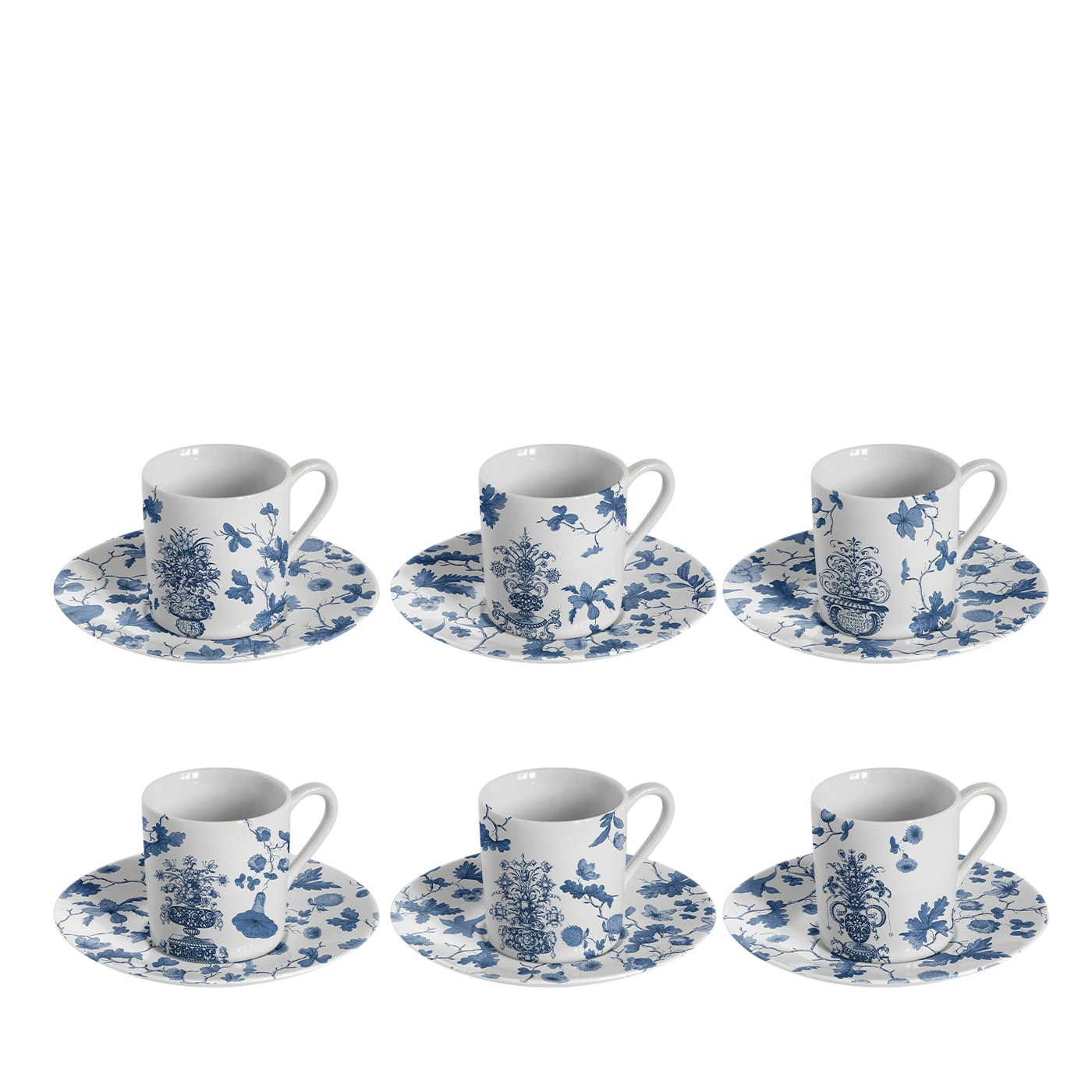 Set di 6 tazze da caffè espresso in porcellana con decorazioni in blu