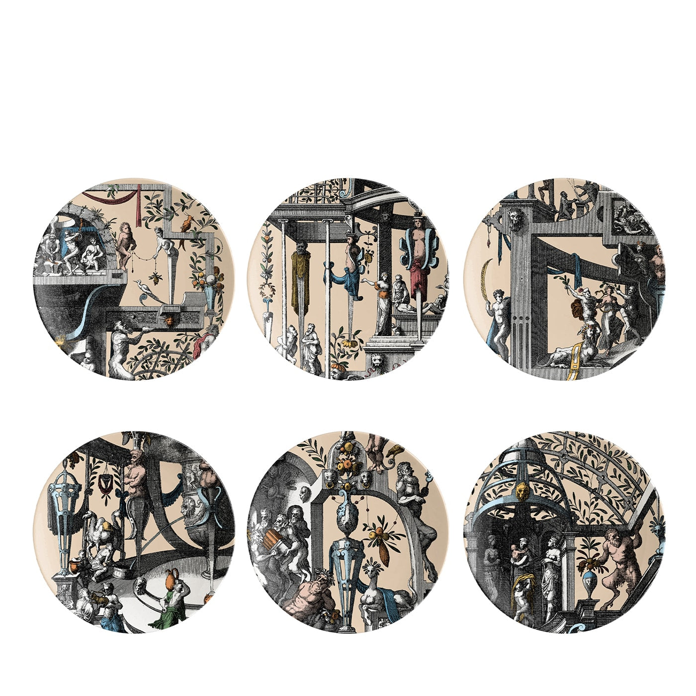 Pompei Set di 6 Piatti pane in porcellana con disegno di grottesca