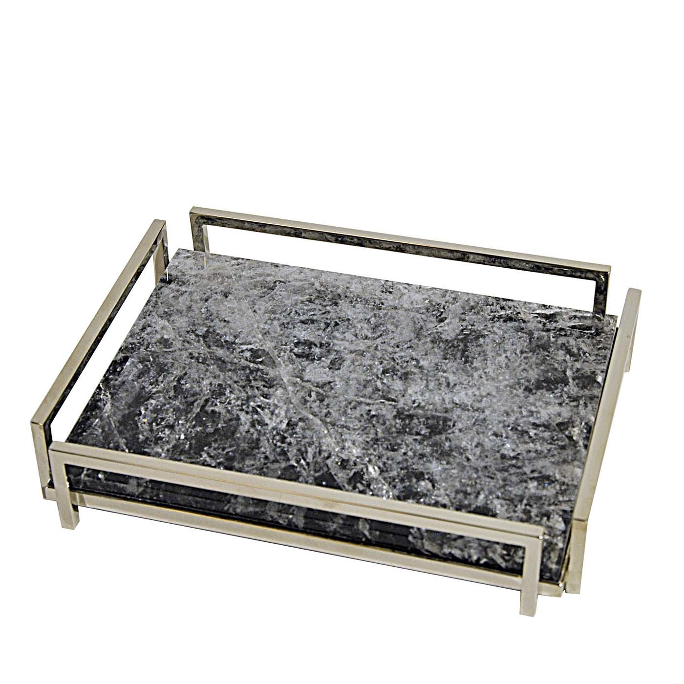 Vassoio quadrato in ottone con quarzo nero