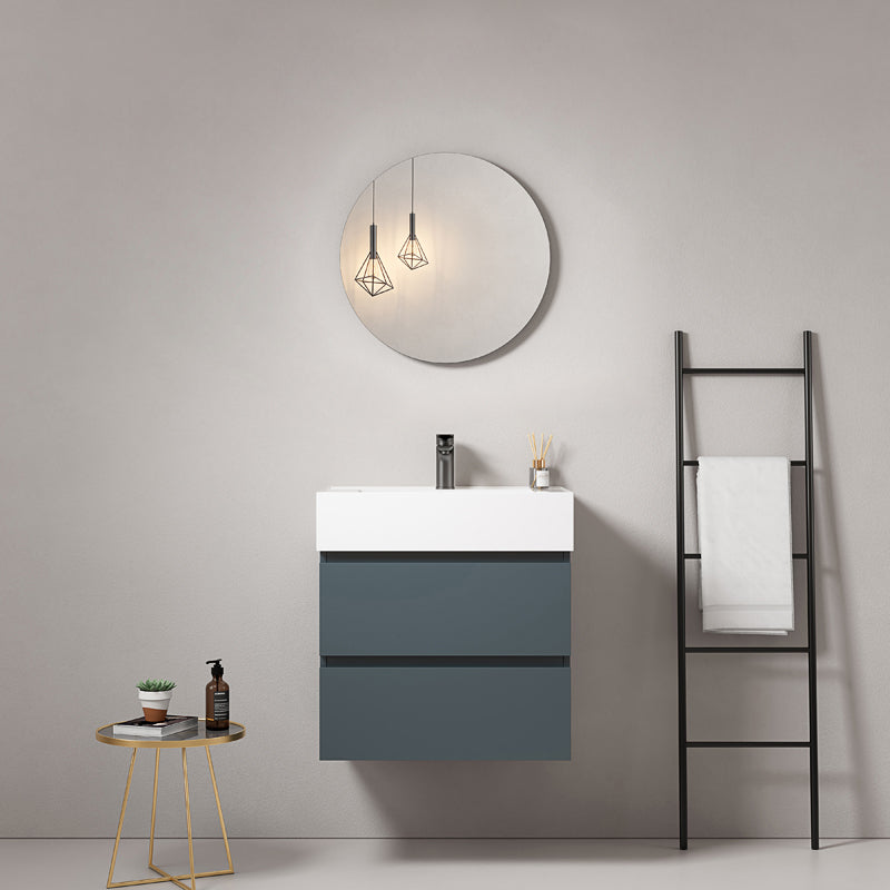 Mobile bagno sospeso 60 cm Blu Mare Lavabo in Resina Specchio Tondo - Fiji Paint