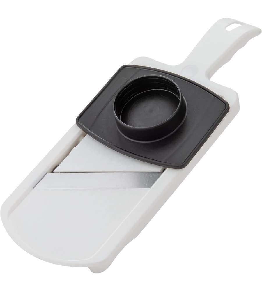 Affettaverdura con una lama regolabile in acciaio inox con paradito