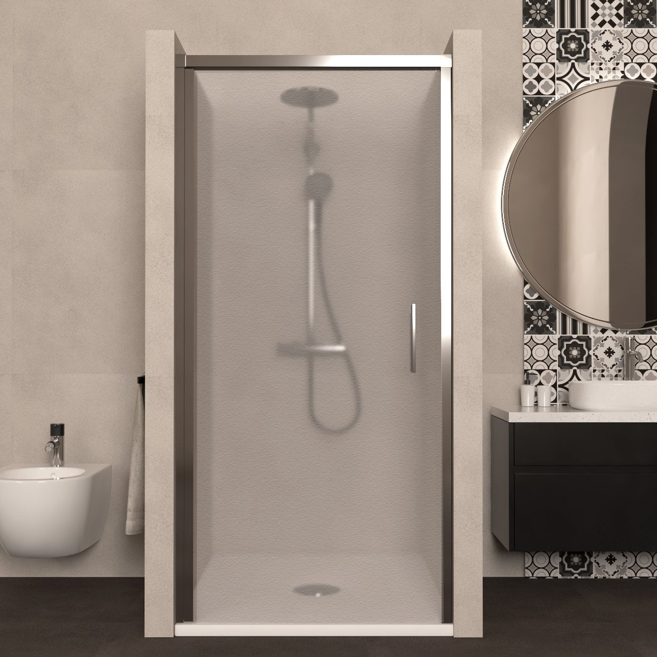 Porta Doccia 70 cm Battente Vetro Martellato e Profilo Cromo - Rest