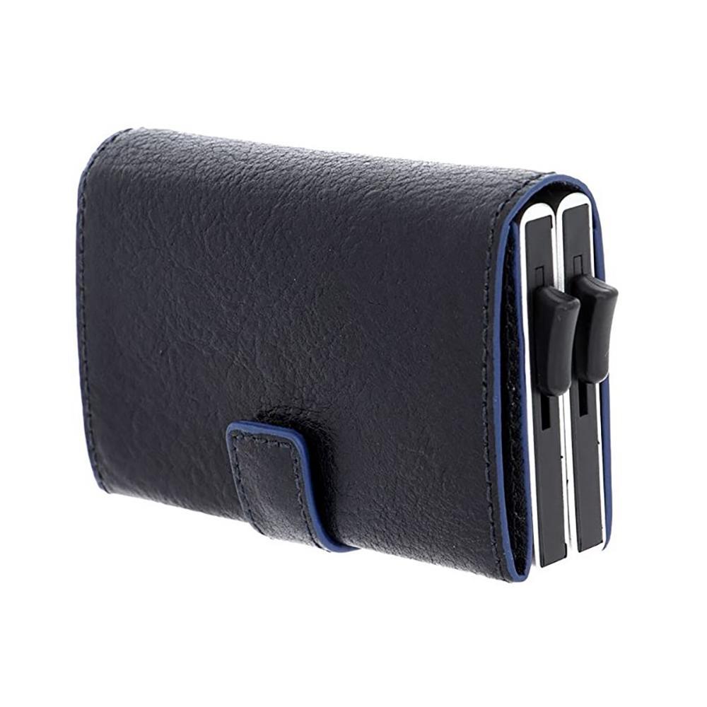 PIQUADRO							 							PORTA CARTE DI CREDITO METALLICO IN PELLE BLUE SQUARE