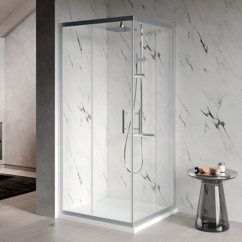 Box Doccia 80x80 cm Doppio Scorrevole Vetro Trasparente e Profilo Cromo - Elyane