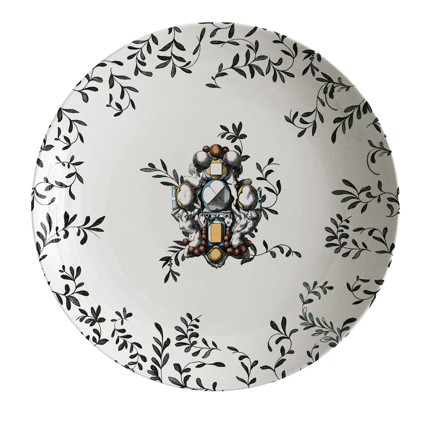 Pompei Piatto Fondo in porcellana con rami e gioiello #1