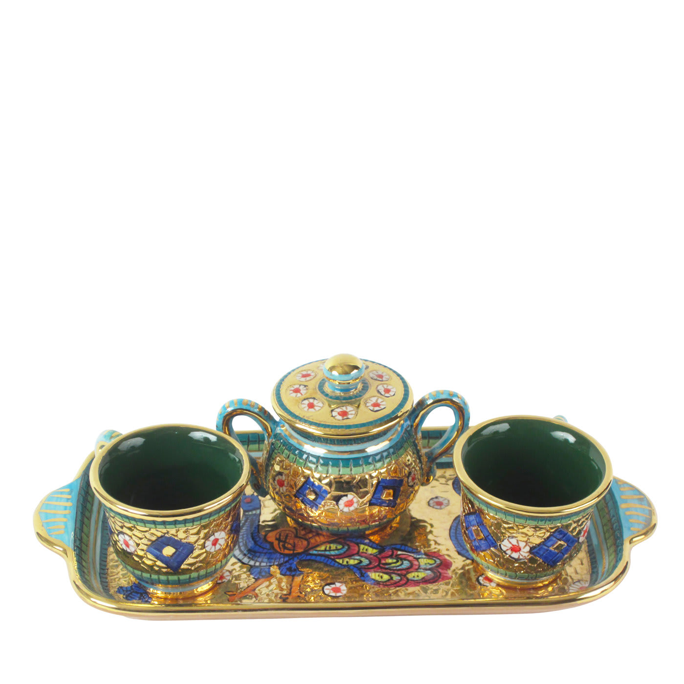 Set di 2 tazze da caffè espresso con zuccheriera a mosaico