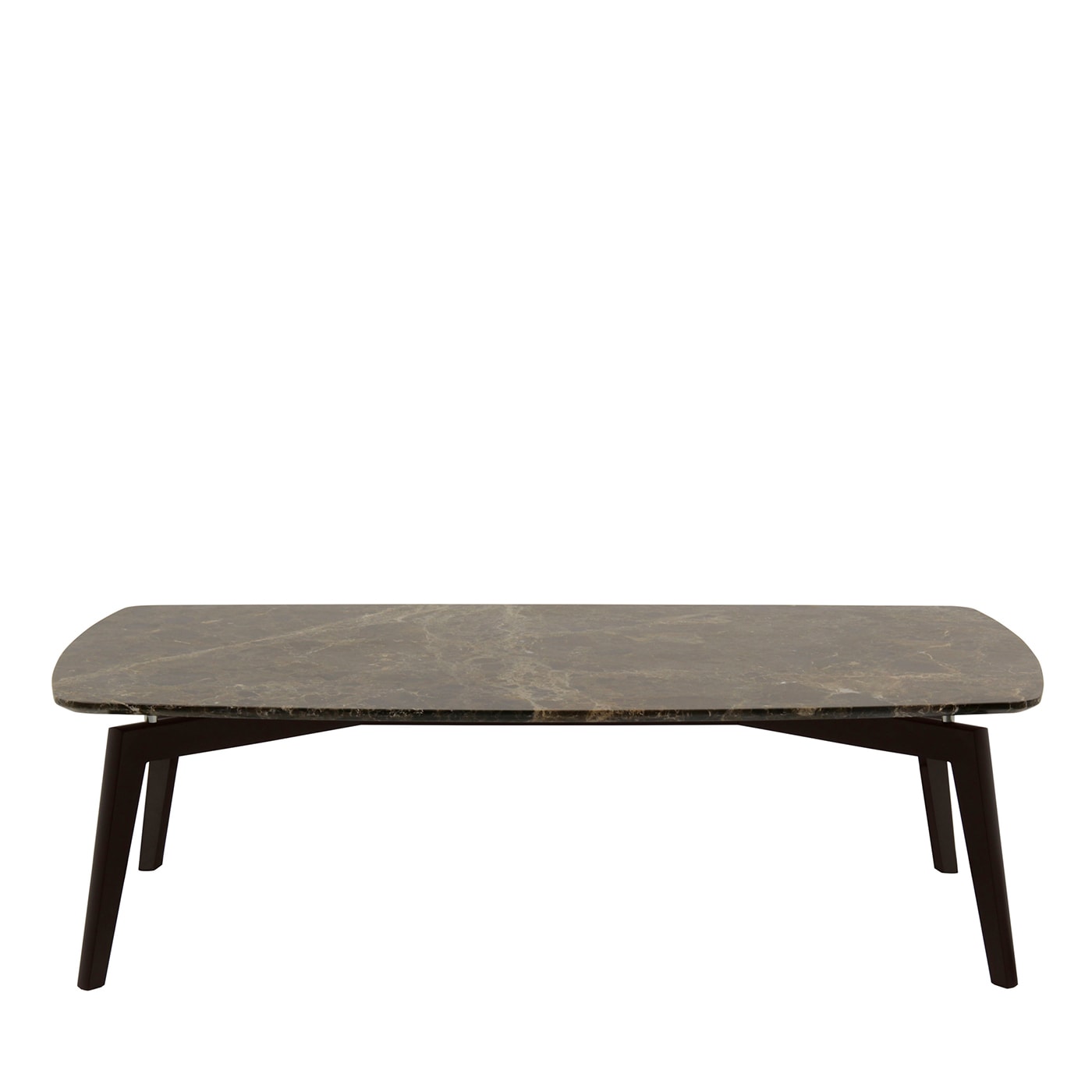 Tavolino da caffè Riflesso Moka Wood con piano in marmo scuro Emperador