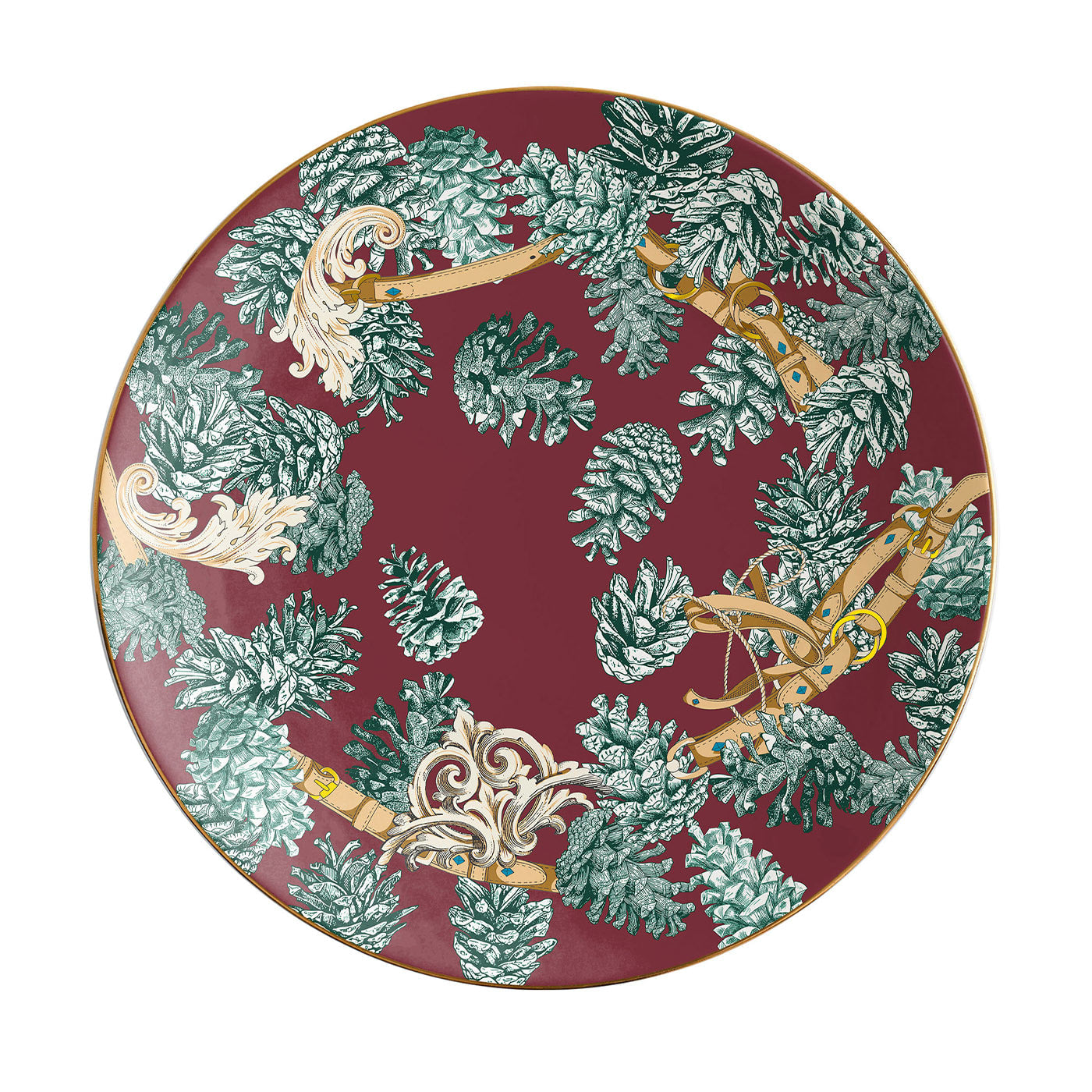 The Big White Sottopiatto in porcellana con pigne e cinghie #3