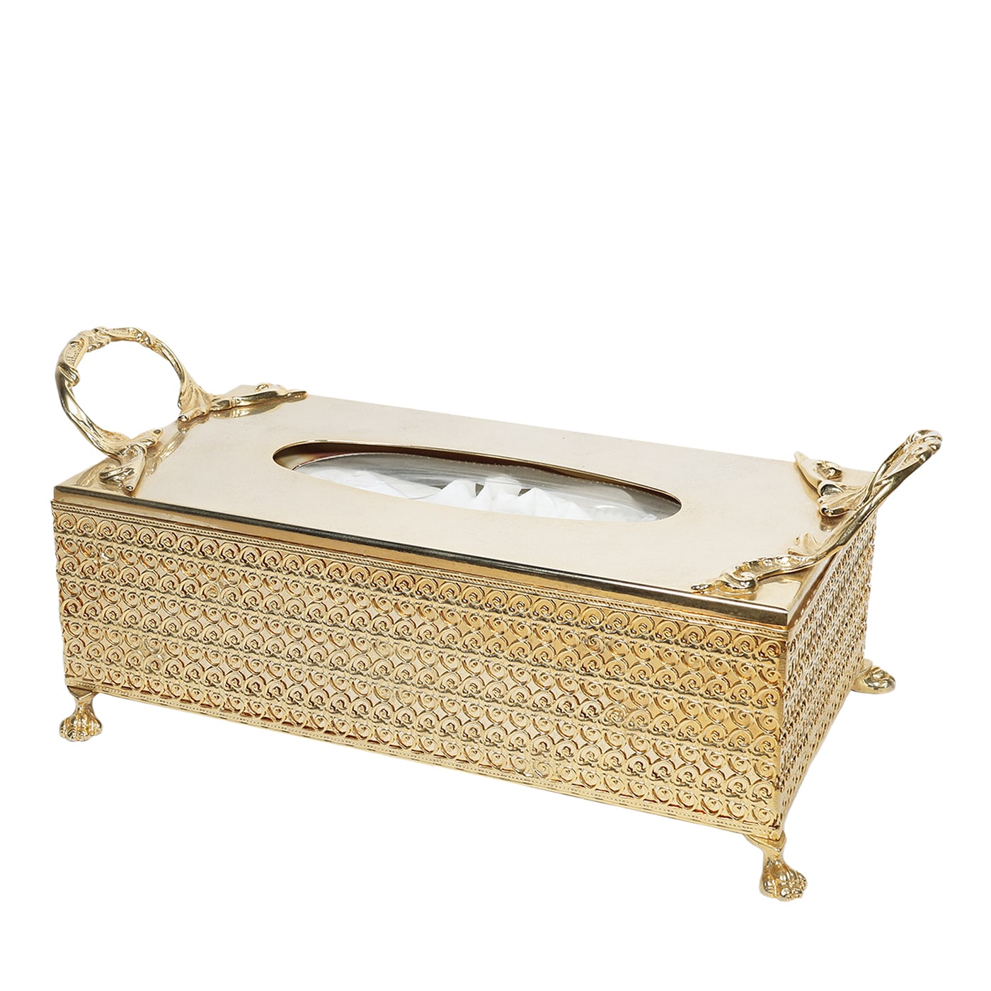 Scatola per fazzoletti in bronzo e oro 24 carati