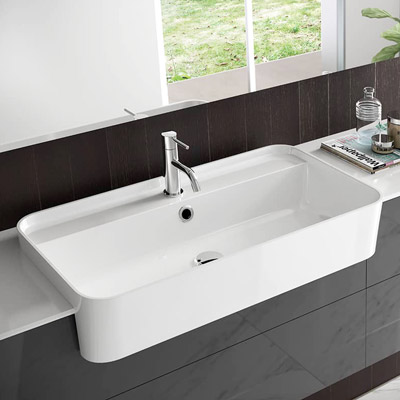 Lavabo Creta a semi-incasso 55x39 bianco lucido