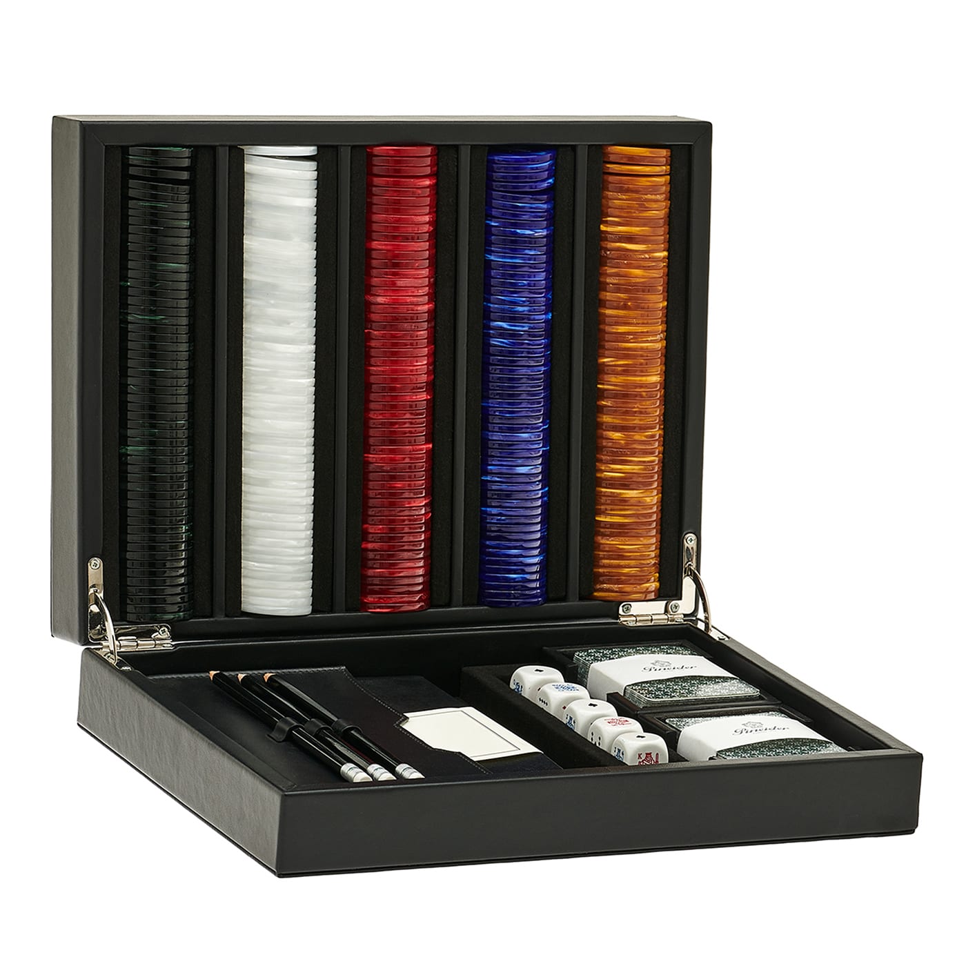 Set da gioco in pelle nera per il poker