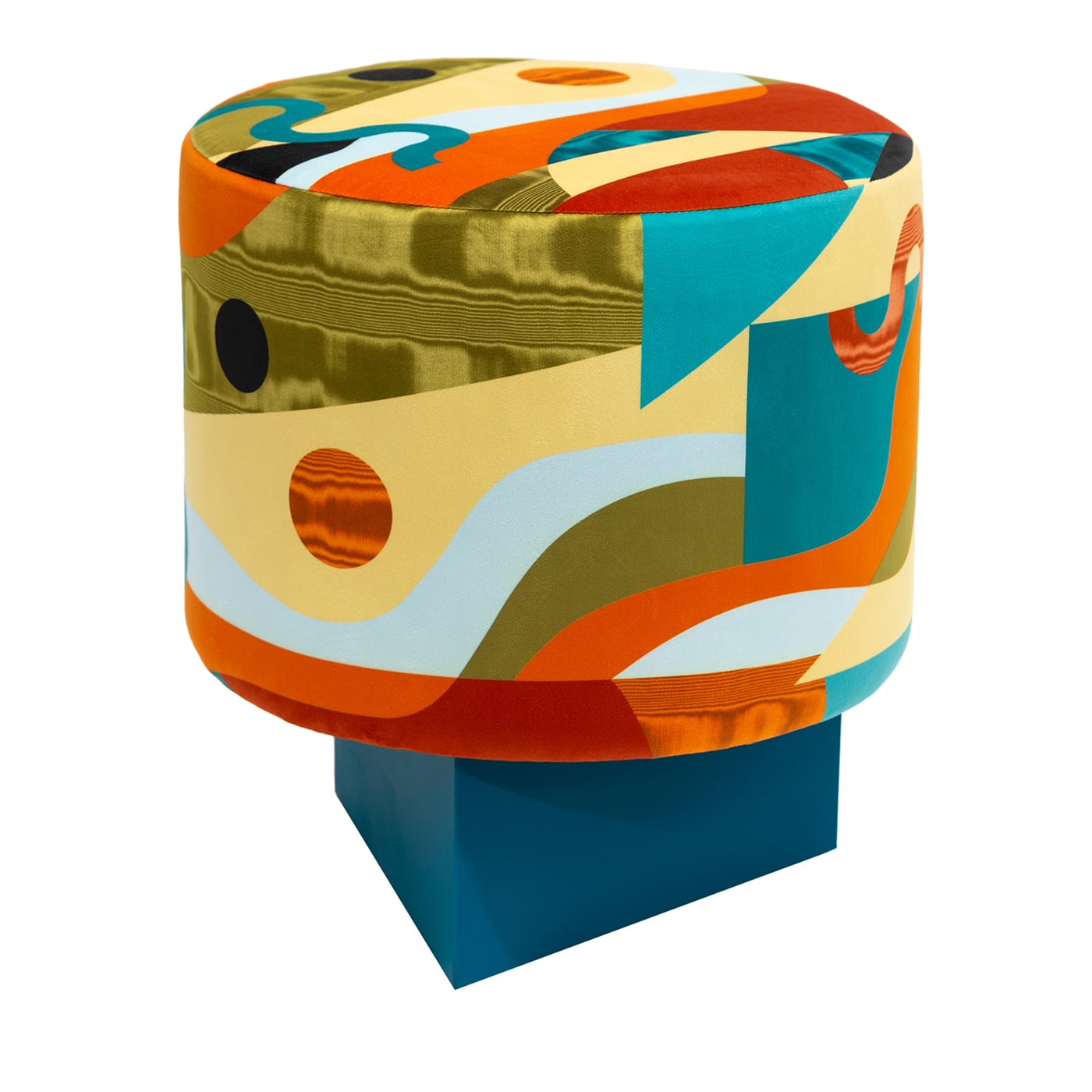 Alchimie Pouf in velluto e base in MDF con decoro astratto #1