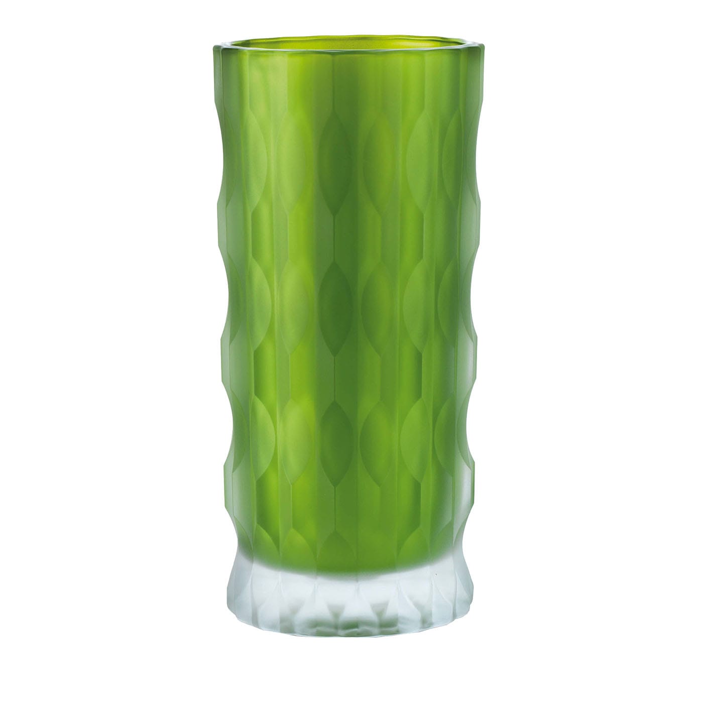 Vaso verde e trasparente inciso a fantasia