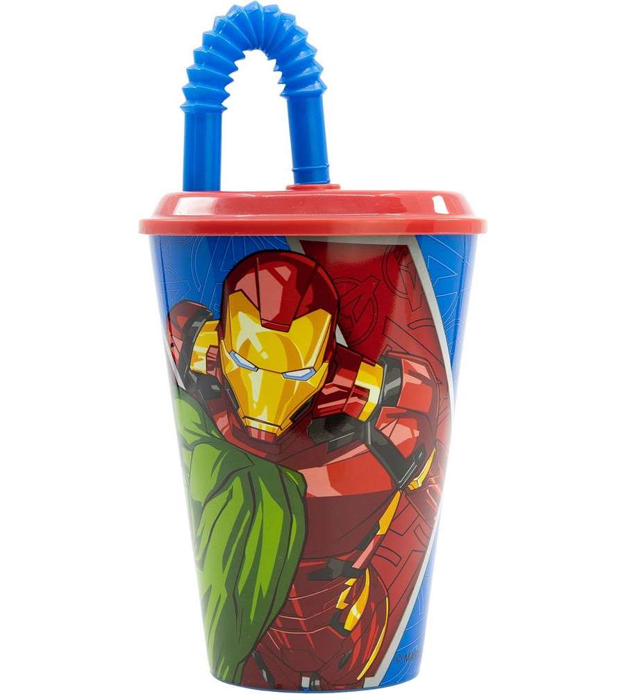Bicchiere in plastica con cannuccia Avengers 430 ml