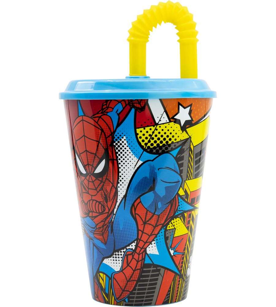 Bicchiere in plastica con cannuccia Spiderman 430 ml