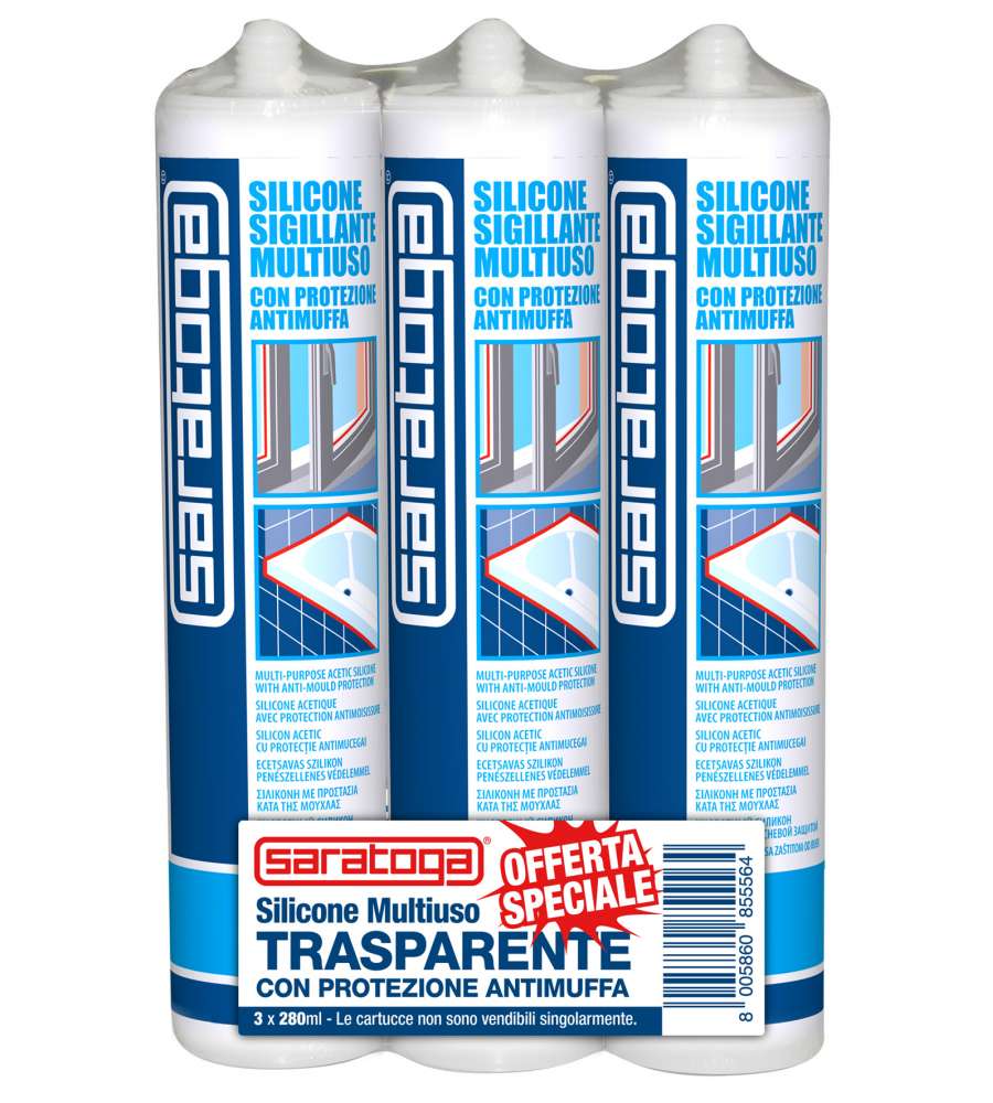 Saratoga Sigillante Silicone Multiuso - Protezione Antimuffa 3 x 280 ml