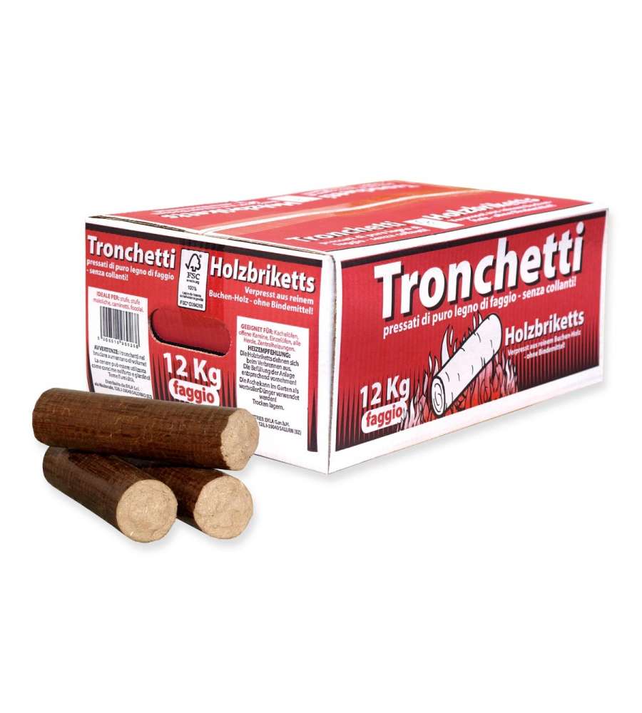 Tronchetti di Legno Pressato per Riscaldamento - Faggio - 12 kg