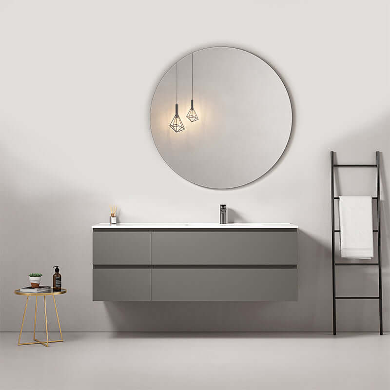 Mobile bagno sospeso 140 cm Grigio Londra Lavabo a Destra in Resina Specchio Tondo - Fiji Paint