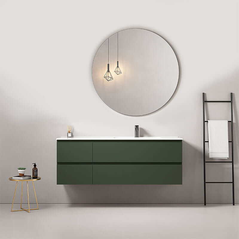 Mobile bagno sospeso 140 cm Verde Comodoro Lavabo a Destra in Resina Specchio Tondo - Fiji Paint