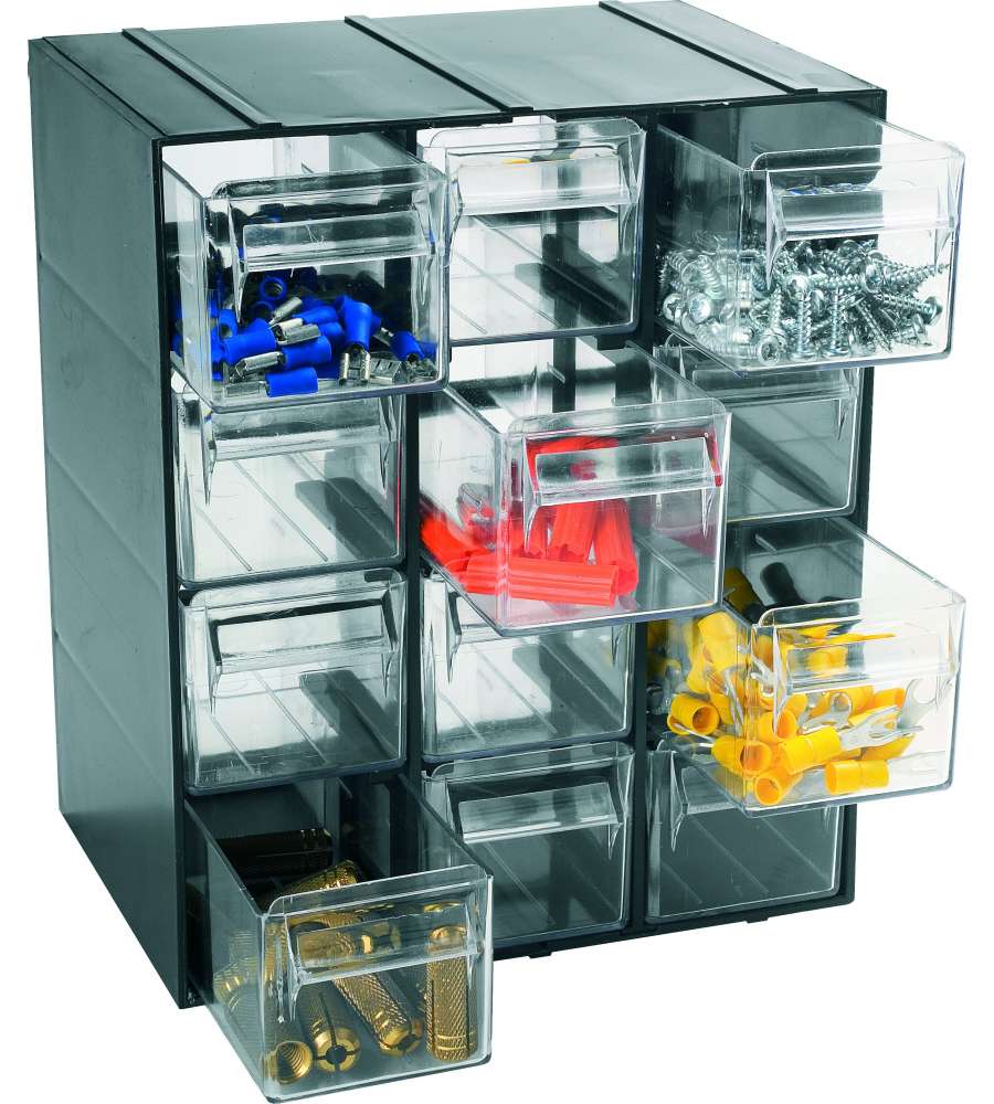 Cassettiera 12 cassetti trasparenti con portaetichetta