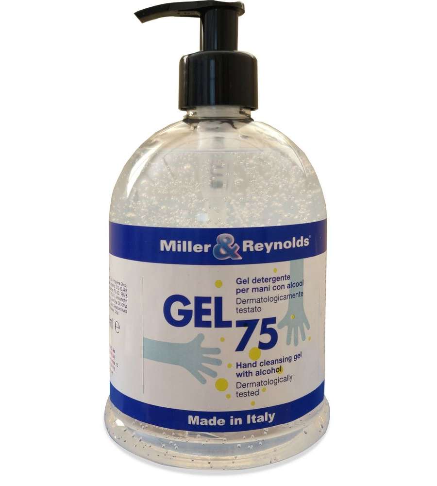 Gel detergente mani 500ml 75% Alcol con dispenser Made in Italy