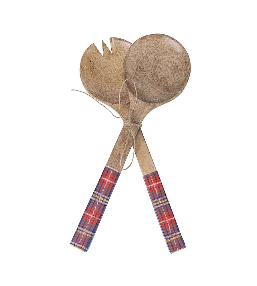 Set posate in legno decoro tartan