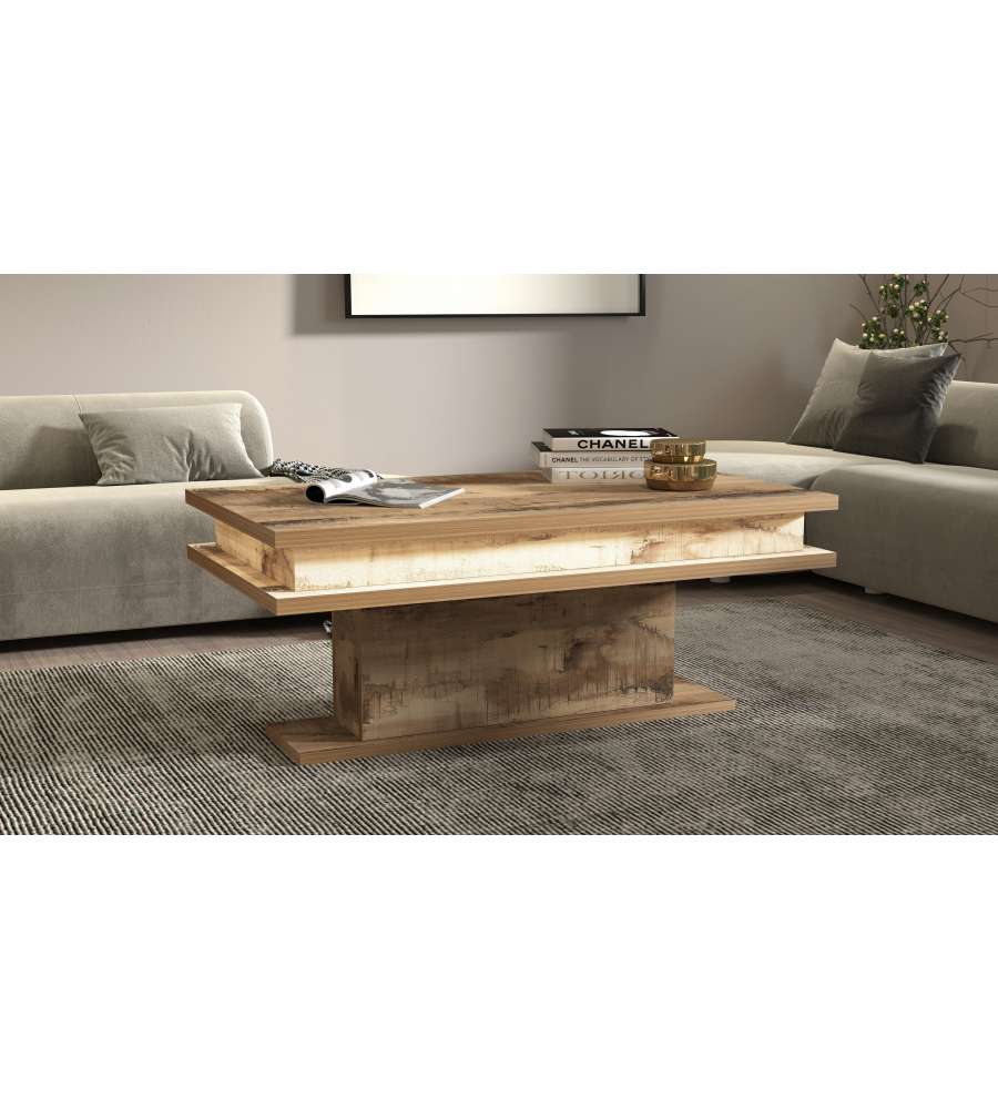 Little Big Tavolo Caffè 100Cm Con Led Acero Pereira