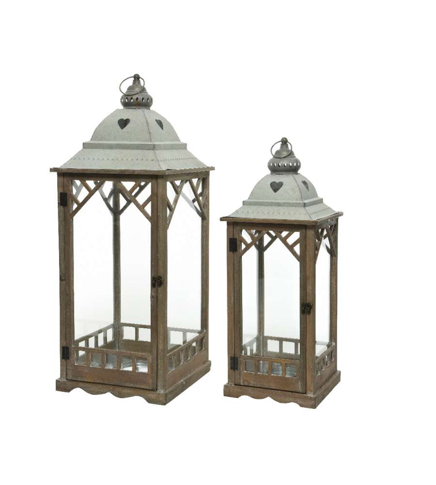 Kaemingk Lanterna Decorativa in Legno Naturale - 32x32x82 cm