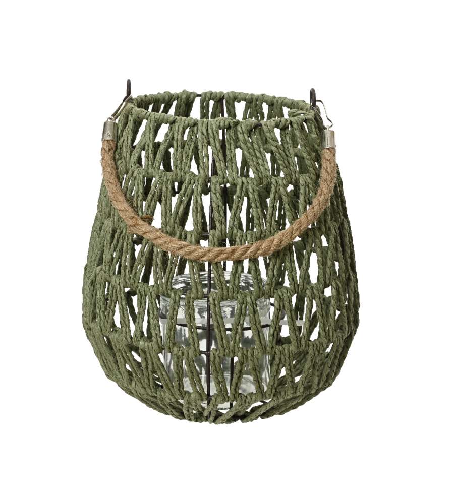 Lanterna in corda verde con portacandela