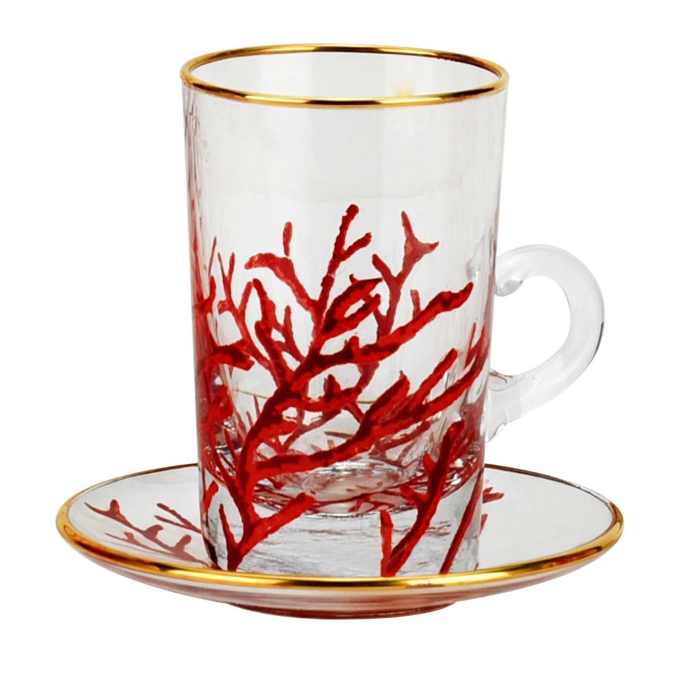 Set di 6 tazze di corallo con piattini