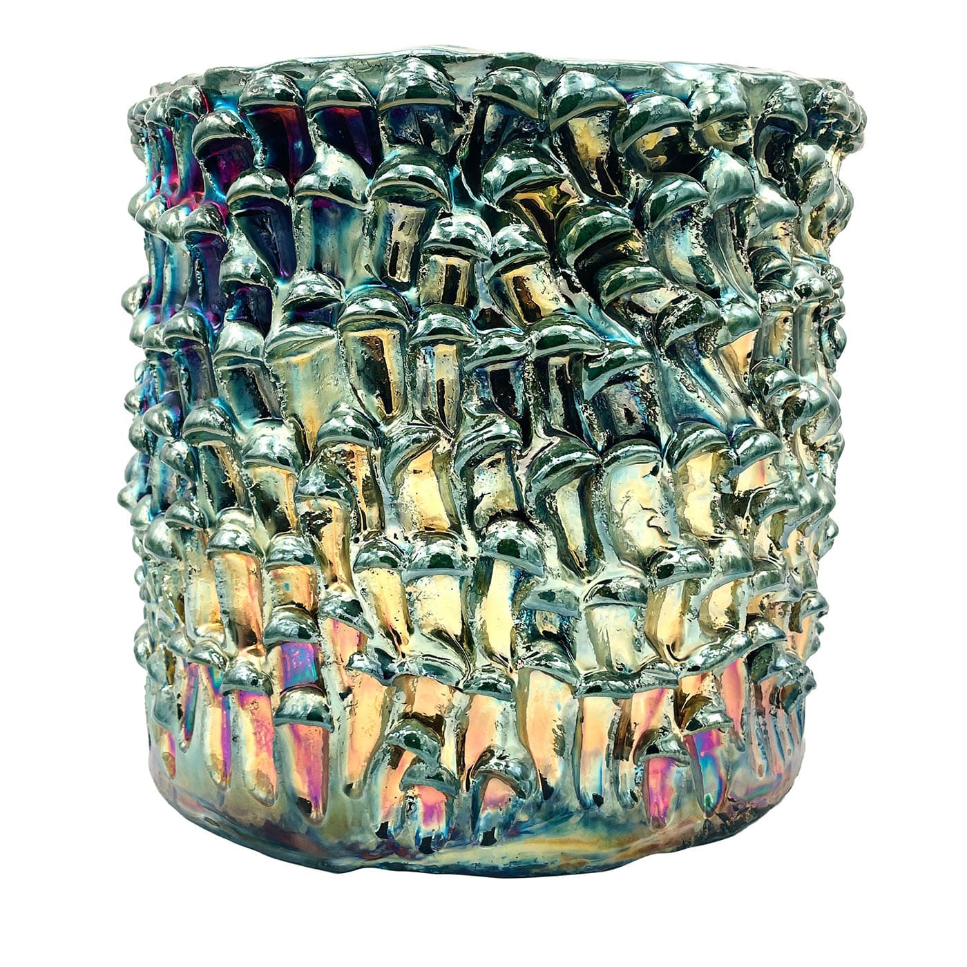 Vaso grande alto Onda Iridescent Metallic Raku