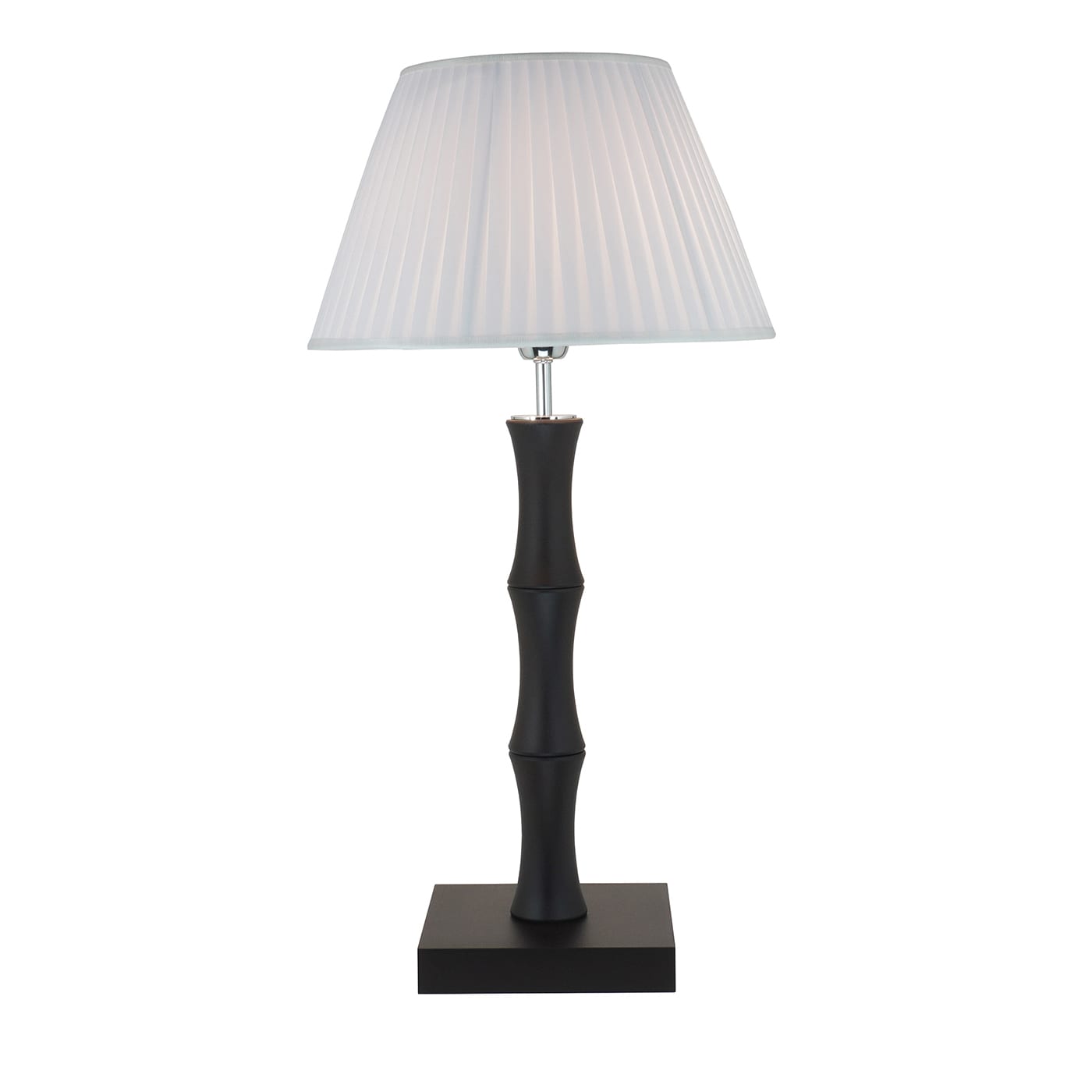 Wood Lampada da Tavolo Legno Nero con Paralume in Tessuto Bianco