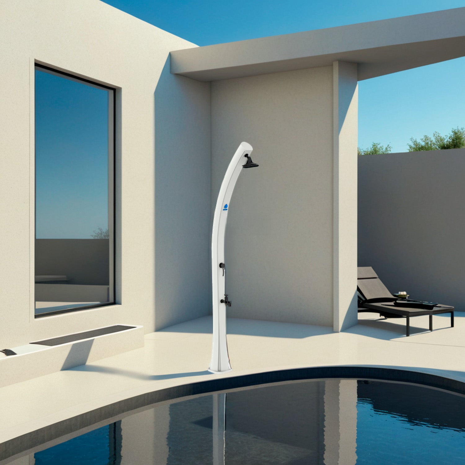 Sined Sole Bianca Doccia a Riscaldamento Solare Curva In Polietilene Hd Con Lavapiedi Bianco