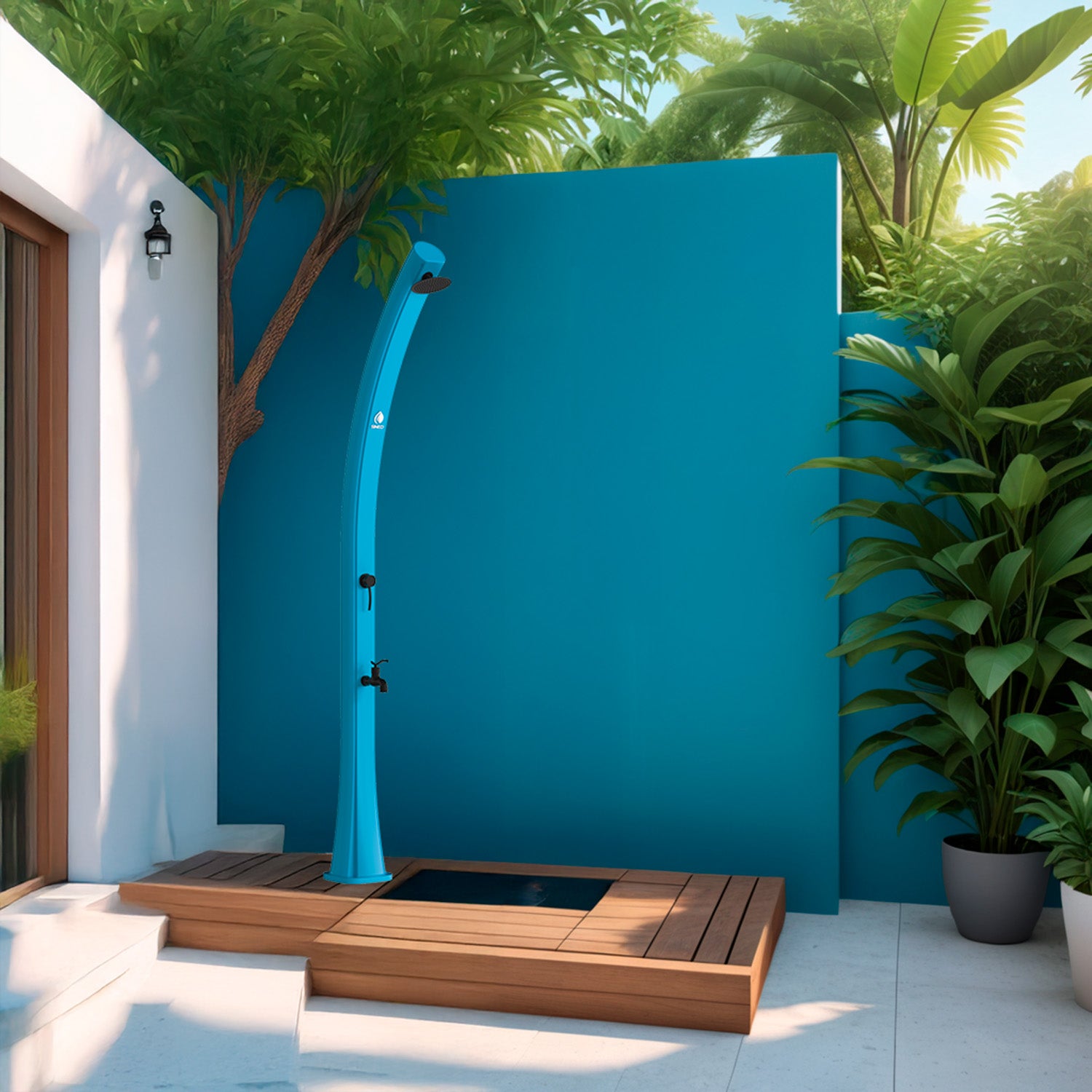 Sined Sole Doccia Riscaldamento Solare Curva In Polietilene Con Lavapiedi Da 25 Lt Blu