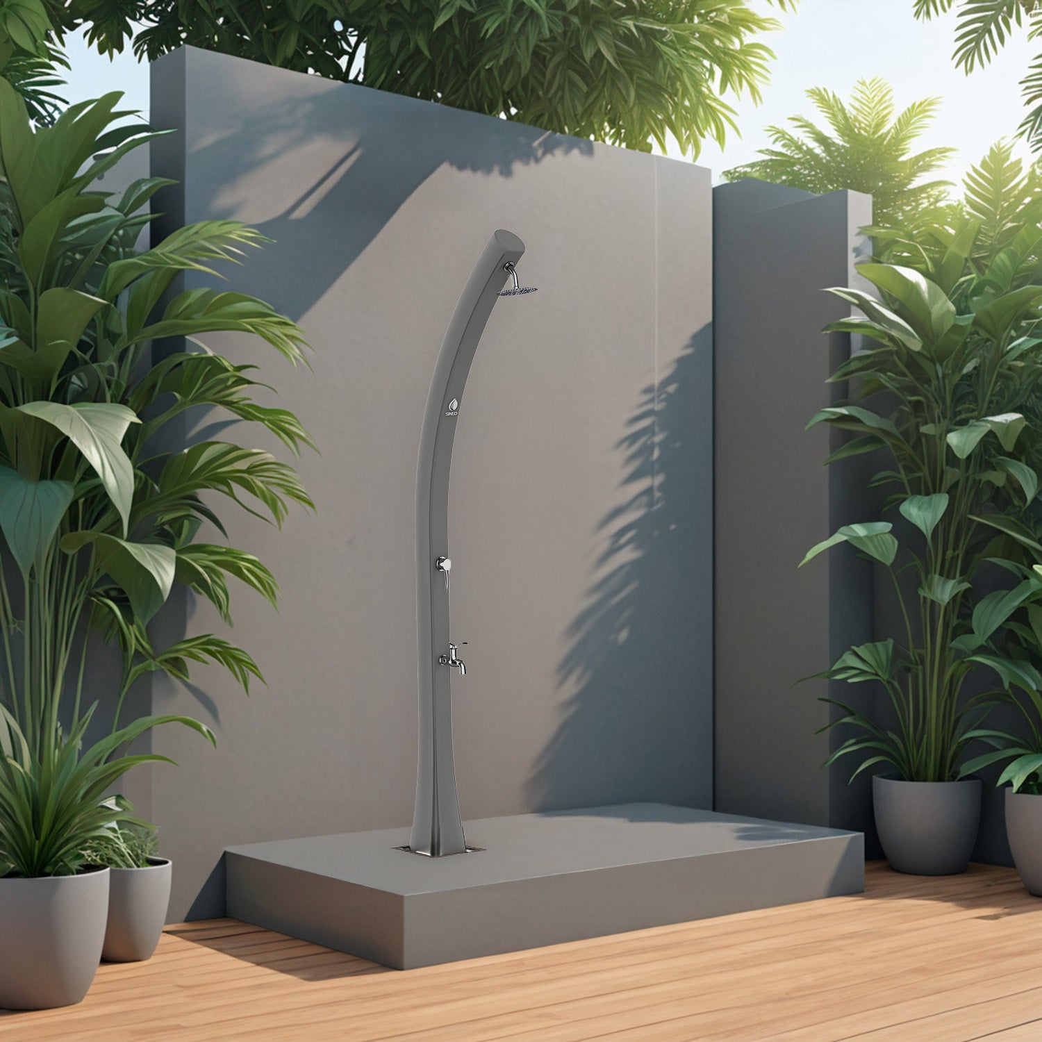 Sined Sole Grigia Doccia Solare Da Piscina Curva In Polietilene Hd Con Lavapiedi Grigio