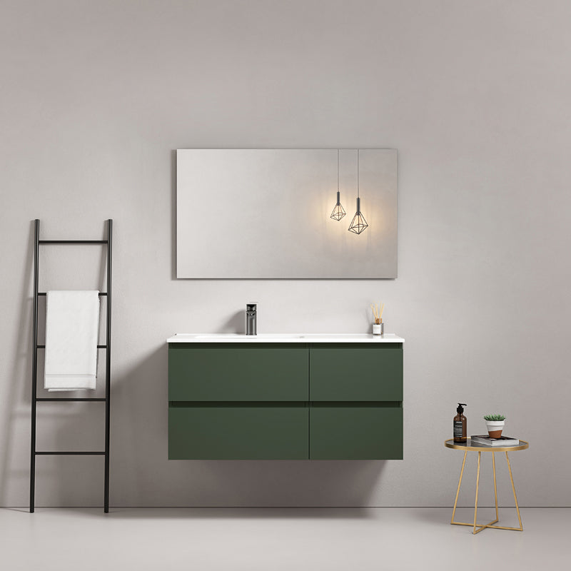 Mobile bagno sospeso 100 cm Verde Comodoro Lavabo a Sinistra in Ceramica Specchio Quadro - Fiji Paint