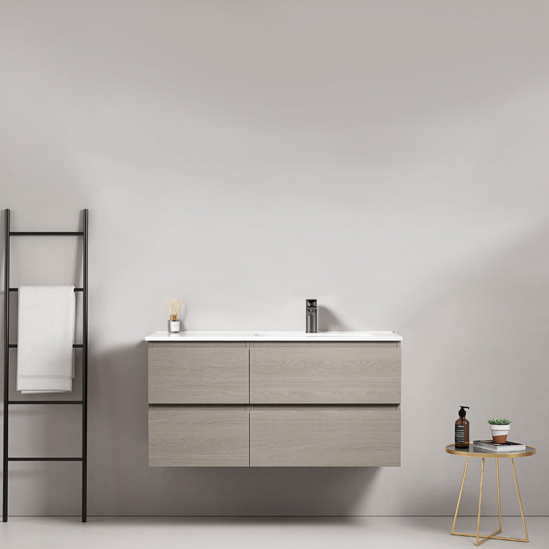 Mobile bagno sospeso 100 cm Beige Lavabo a Destra in Ceramica Senza Specchio - Fiji Wood