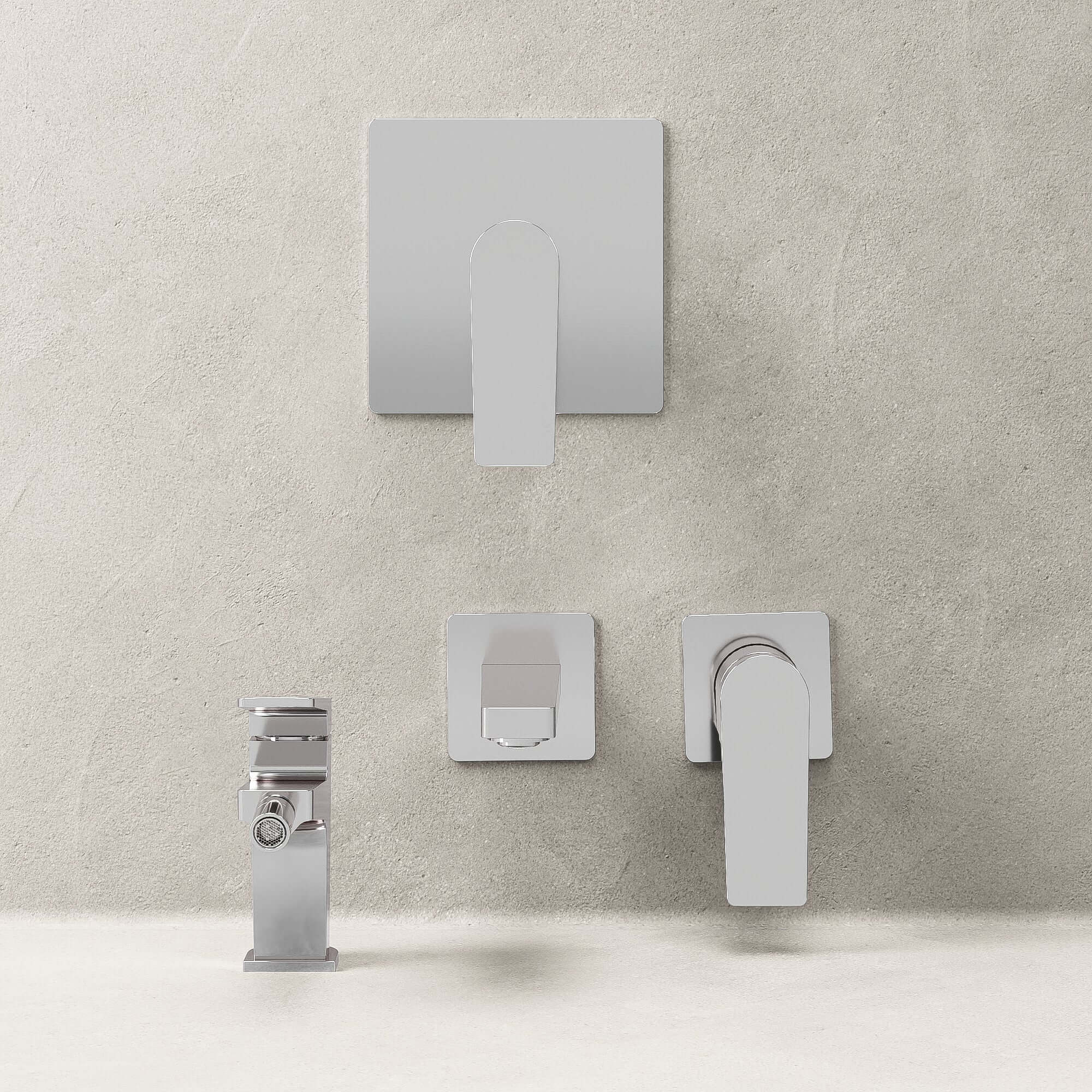 Set Miscelatori Lavabo a Parete Bidet e Doccia Con Piletta Click Clack Cromo - Sun